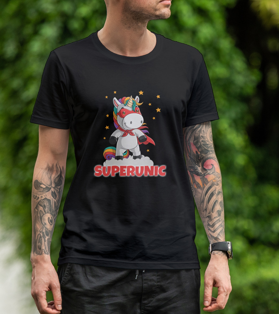 Superunic Rainbow Unicorn Superhero With Stars T-Shirt