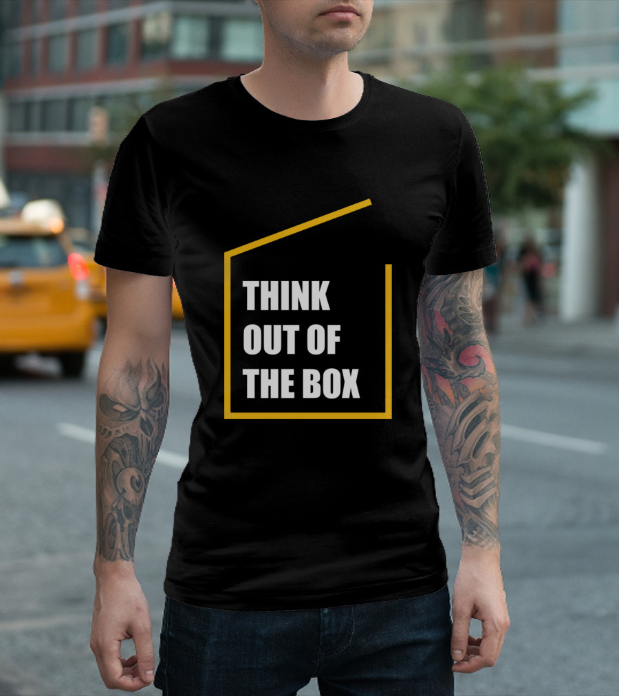 Think Out Of The Box Bold White Text Inside Yellow Open-Top Box T-Shirt