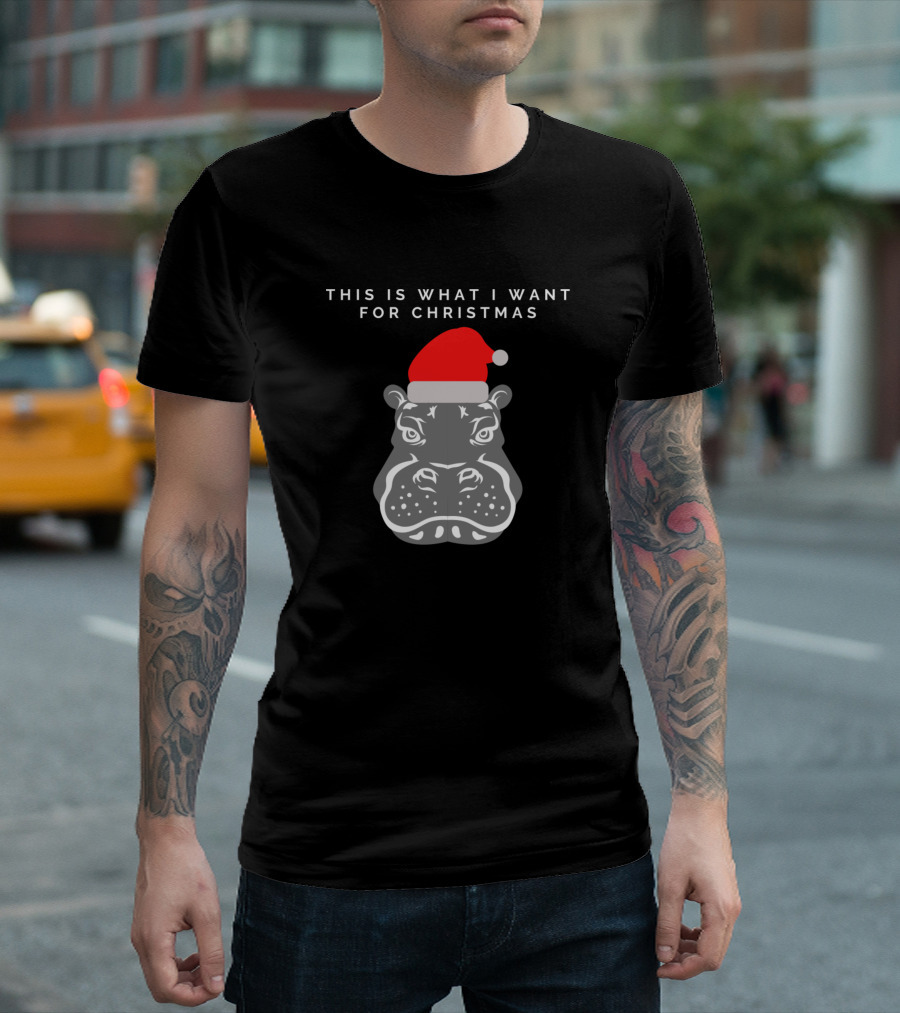 This Is What I Want For Christmas Hippopotamus Santa Hat T-Shirt