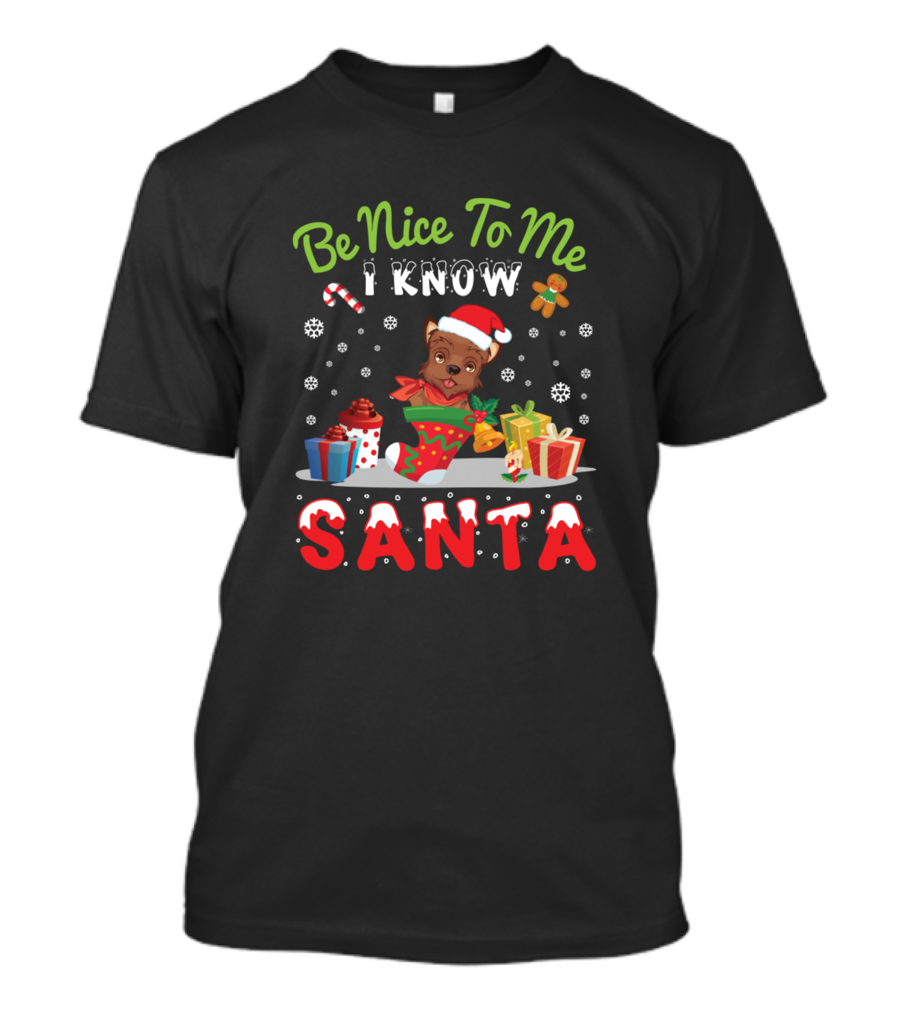 Be Nice To Me I Know Santa Yorkie Dog Christmas Santa Claus Holiday T-Shirt