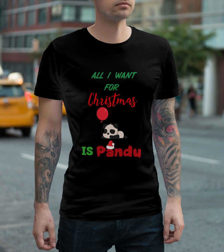 All I Want For Christmas Is Pandu Kawaii Panda Balloon Holiday T-Shirt