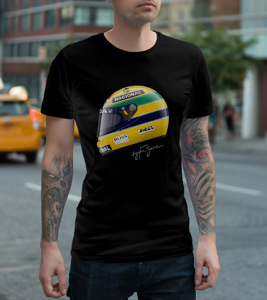 Nacional Honda Ayrton Senna F1 Helmet Autograph Rhess Boss T-Shirt
