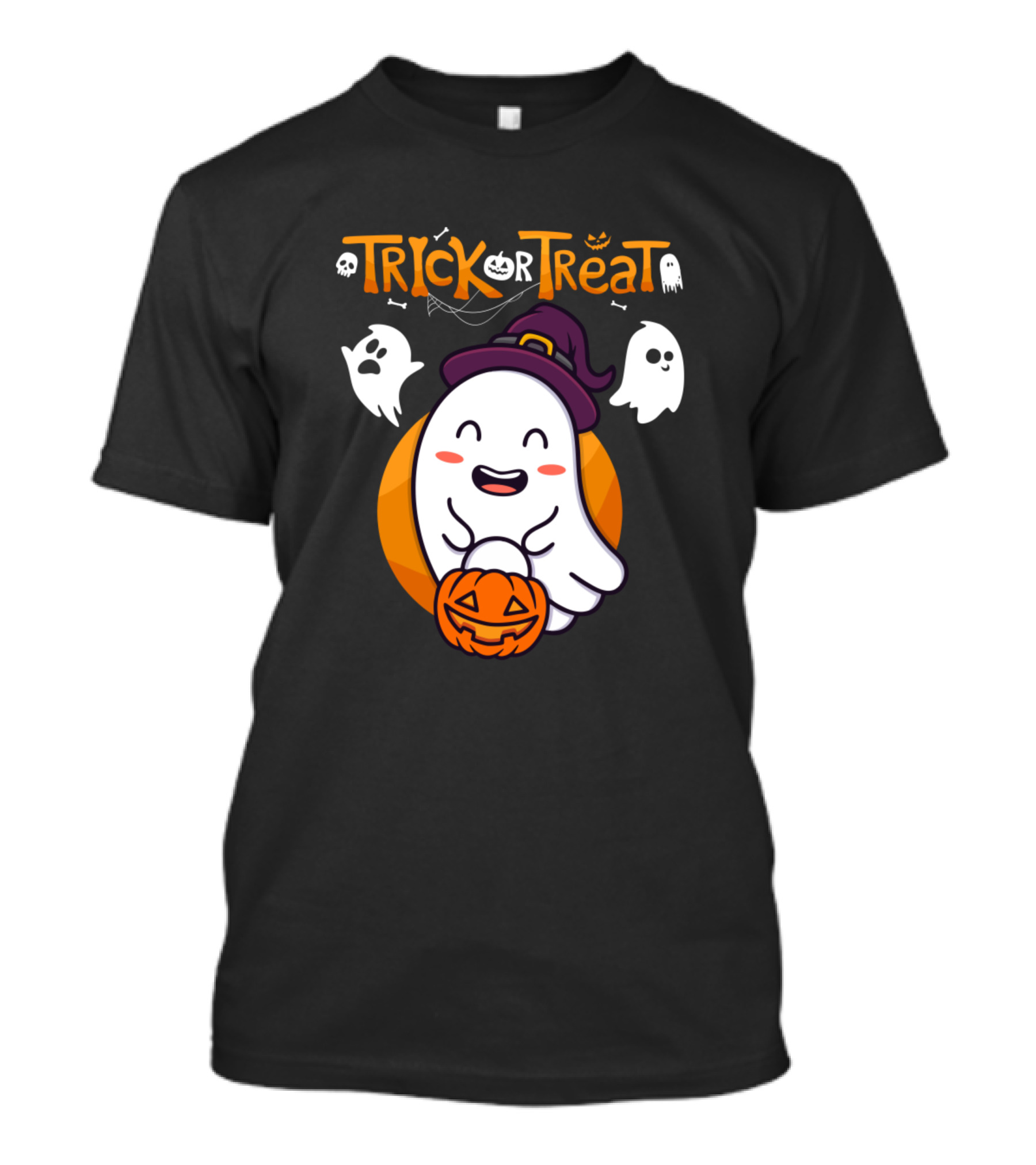 Trick Or Treat Ghost In Witch Hat With Pumpkin T-Shirt