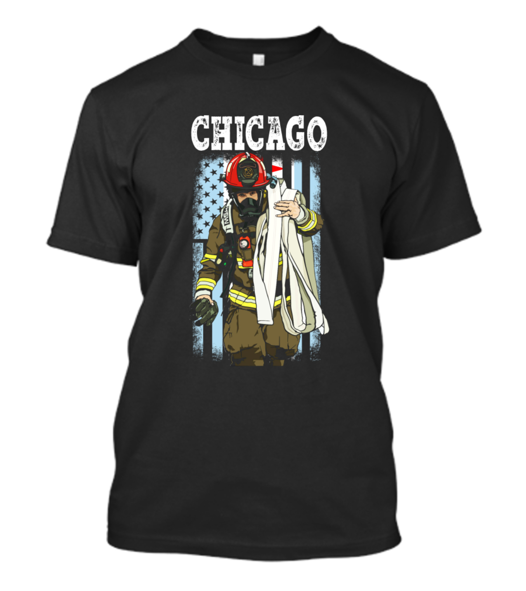 Chicago Firefighter American Flag Helmet Hero T-Shirt