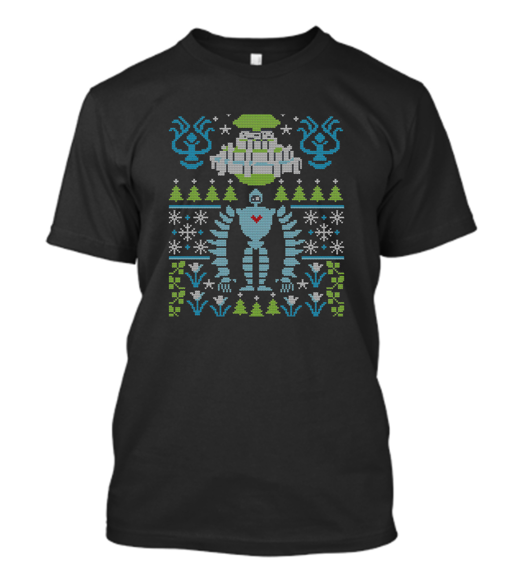 Giant Robot Holiday Snowflakes Castle T-Shirt