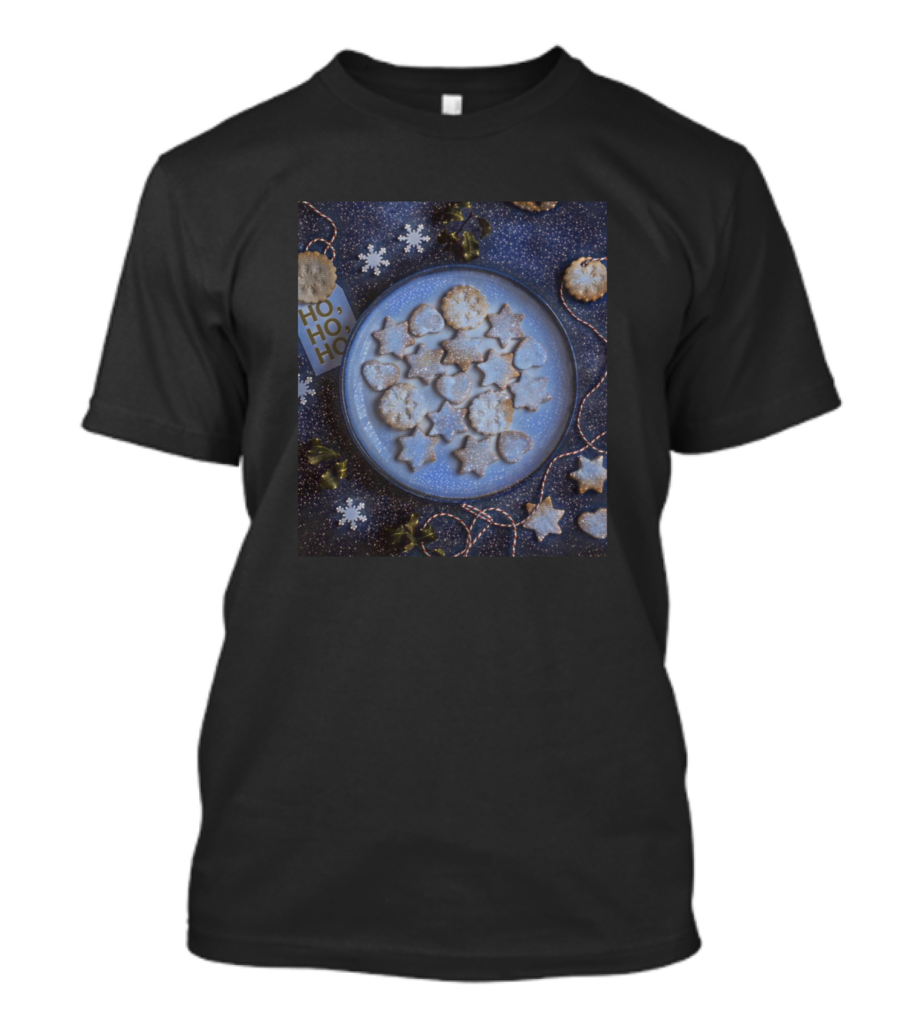 Galathi Christmas Cookies On Starry Plate With Hohoho Snowflakes T-Shirt