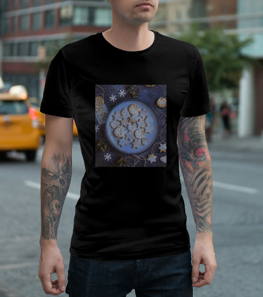 Galathi Christmas Cookies On Starry Plate With Hohoho Snowflakes T-Shirt