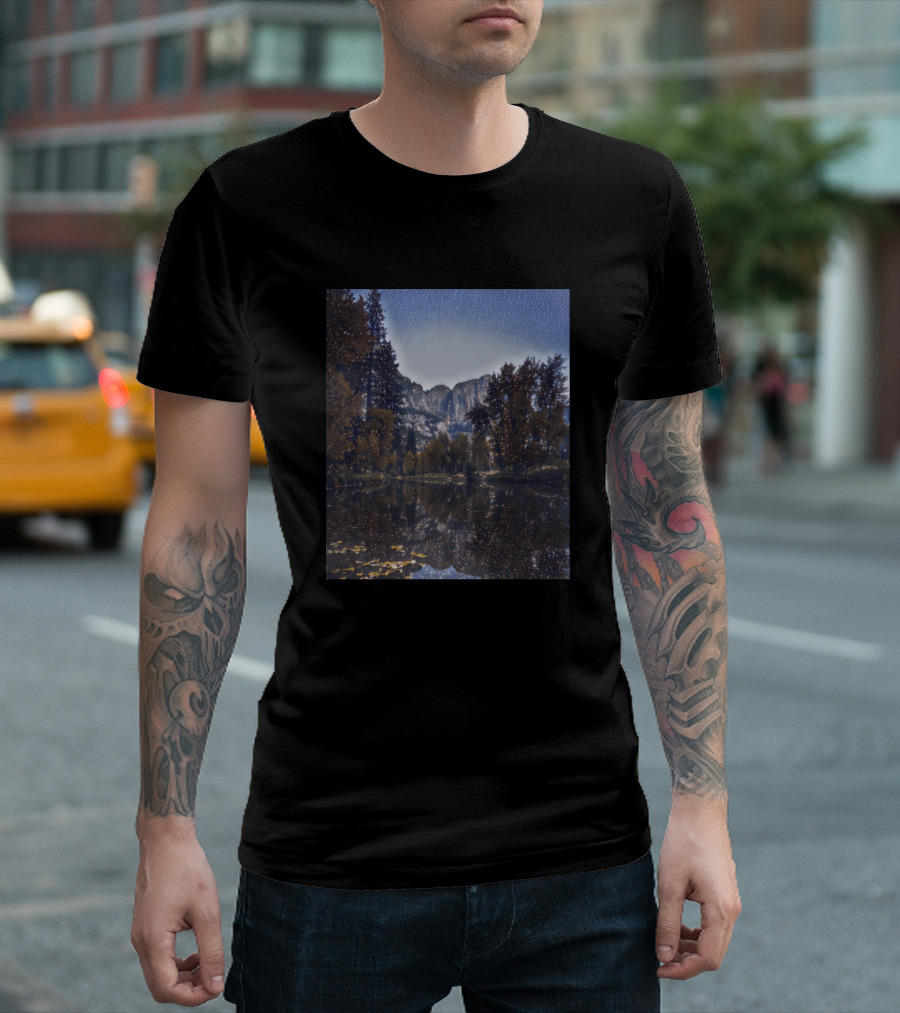 Galathi Outside River Scenic Mountain Reflection Under Starry Sky T-Shirt