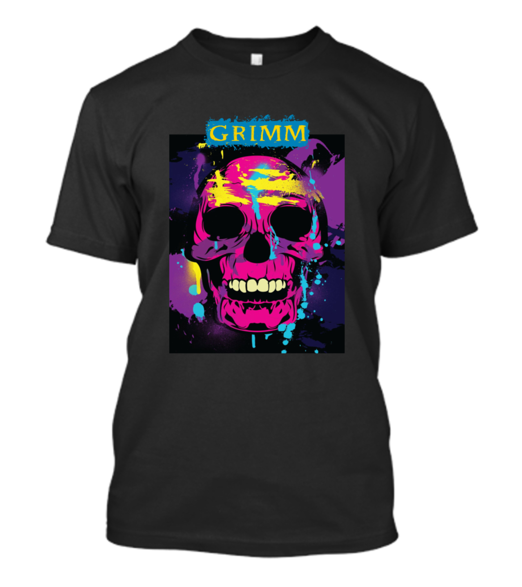 GRIMM Psychedelic Skull Colorful Splatter T-Shirt