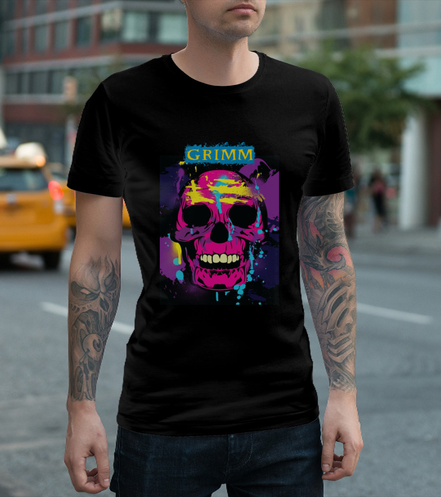 GRIMM Psychedelic Skull Colorful Splatter T-Shirt