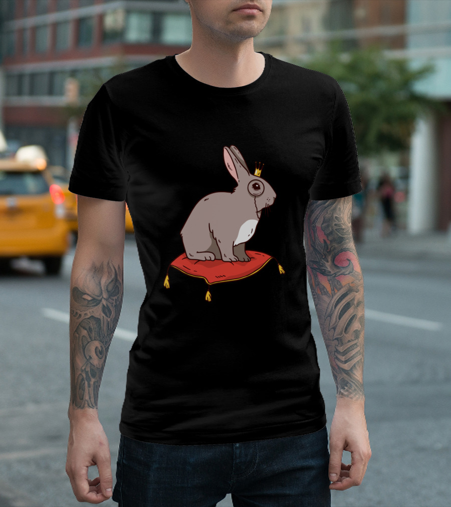 Happy Easter Rabbit With Crown Sitting Majestically on Red Carpet T-Shirt