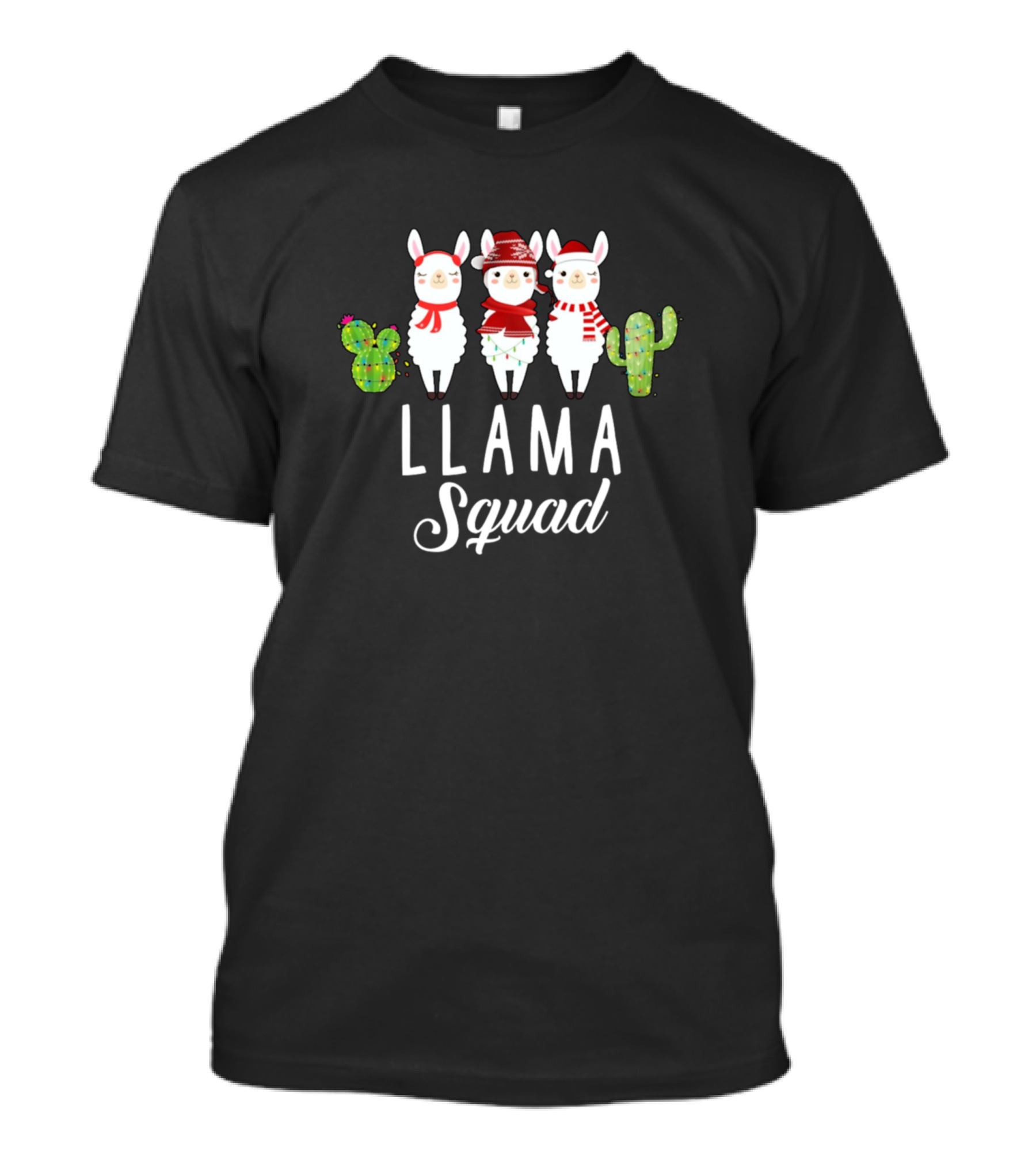 Llama Squad Christmas Trio With Festive Cacti T-Shirt