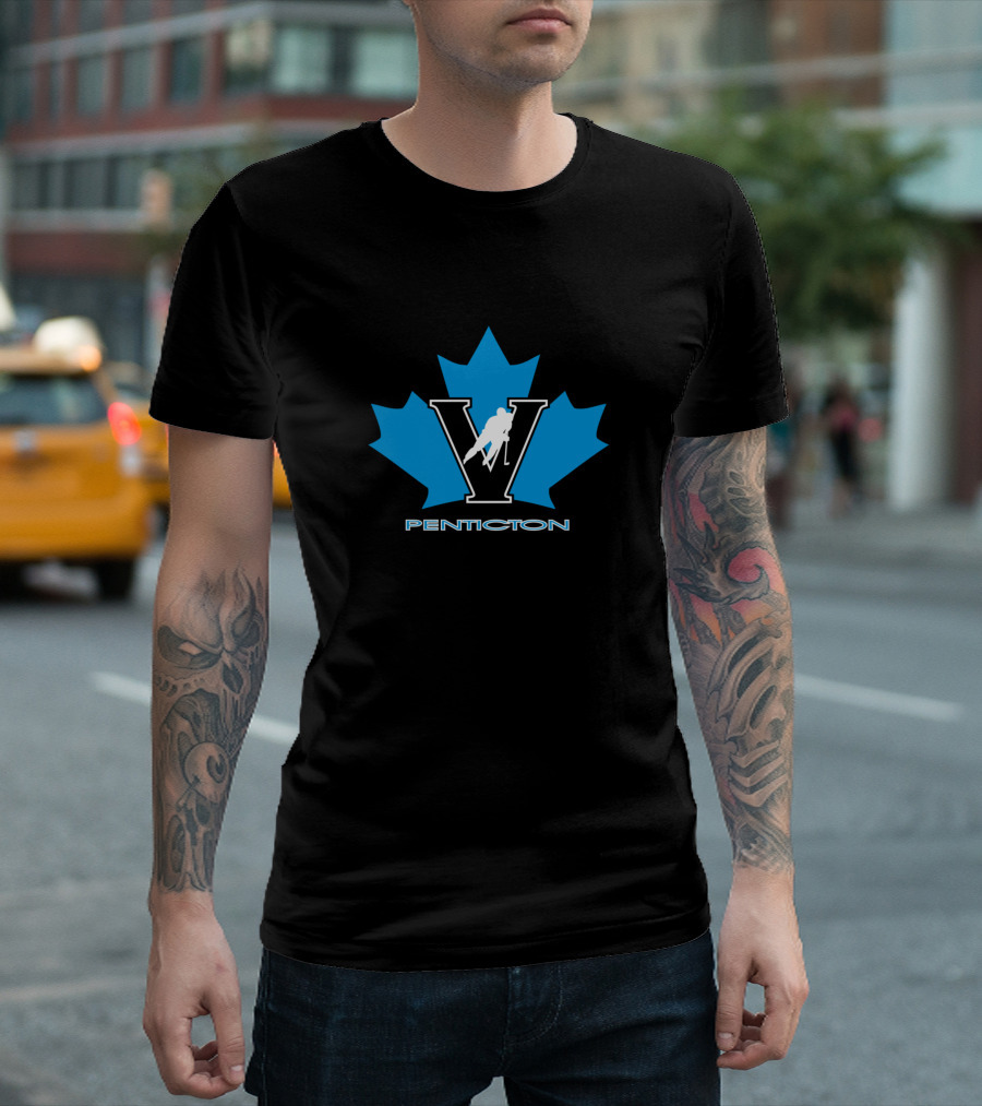 Penticton Vees Logo with Maple Leaf and Hockey Player T-Shirt