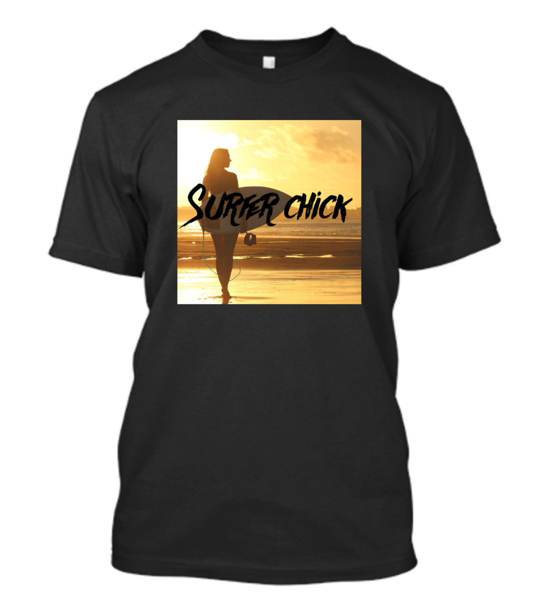Surfer Chick Sunset Silhouette On Beach T-Shirt