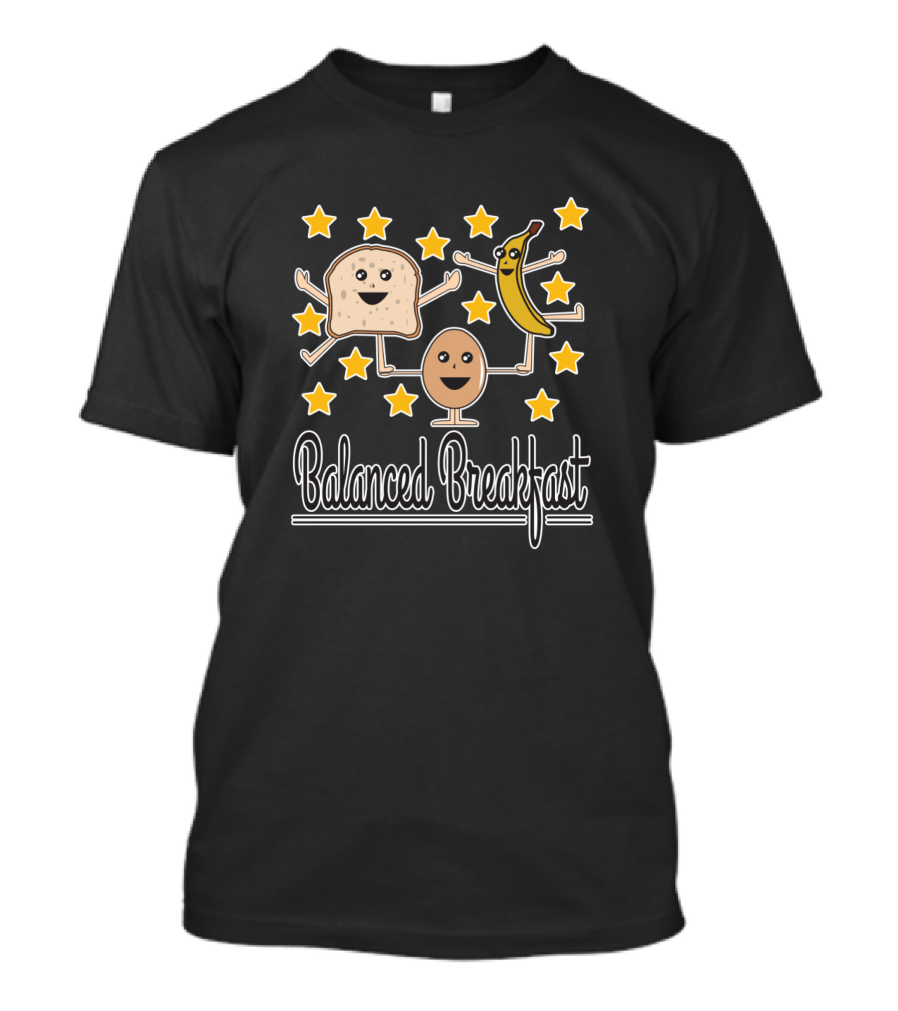 Balanced Breakfast Cute And Funny With Stars Toast Banana And Egg Characters T-Shirt