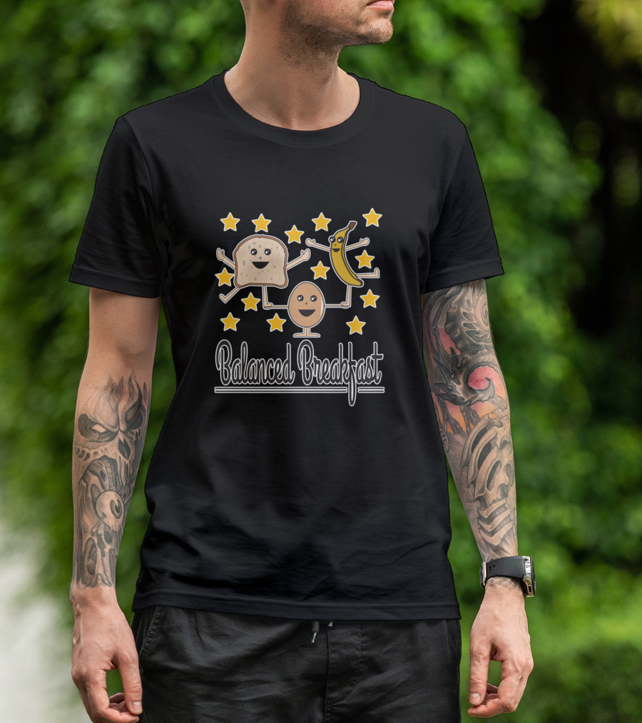 Balanced Breakfast Cute And Funny With Stars Toast Banana And Egg Characters T-Shirt