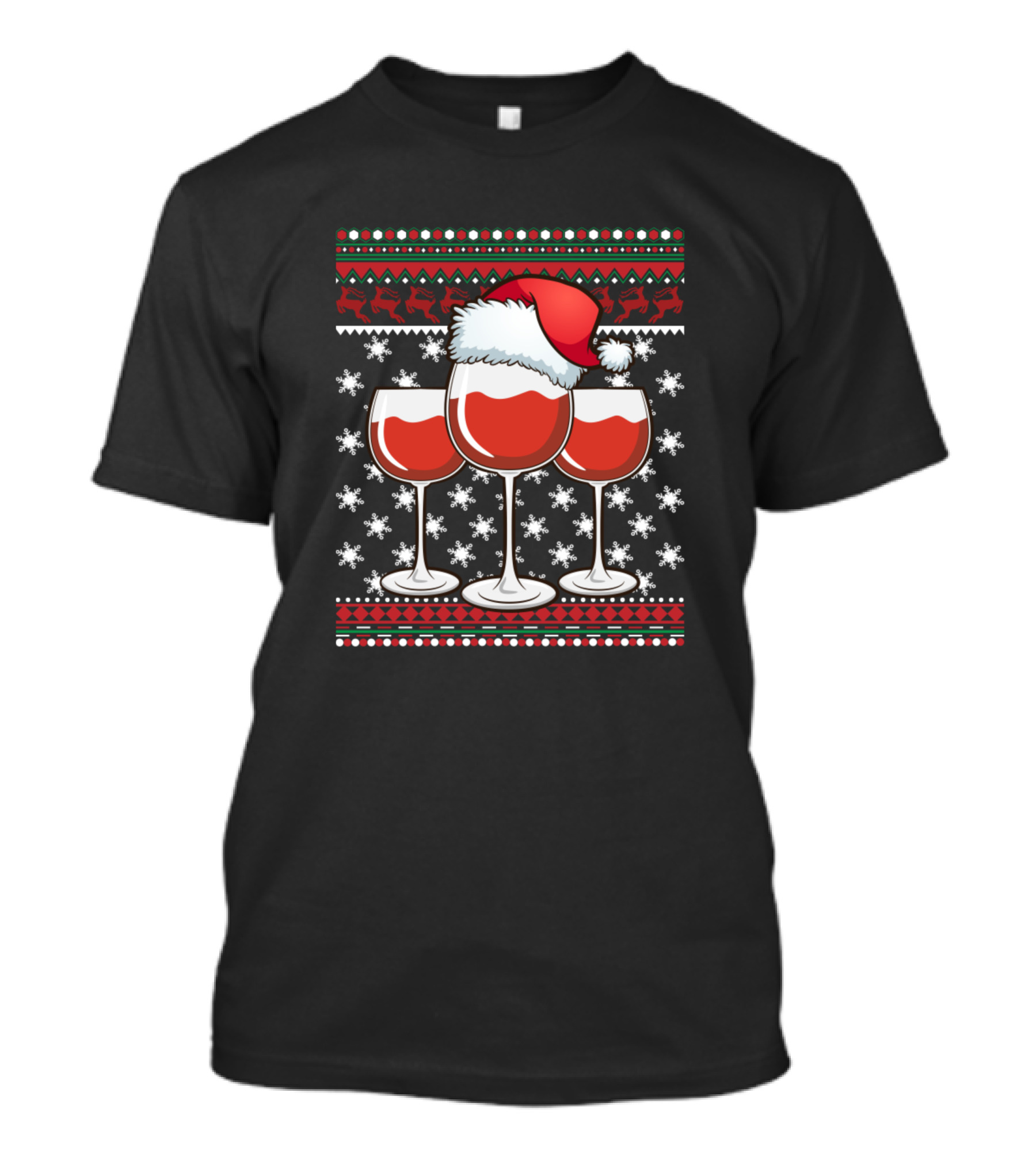 Ugly Christmas Wine Glass Holiday Santa Hat Snowflakes Reindeer T-Shirt