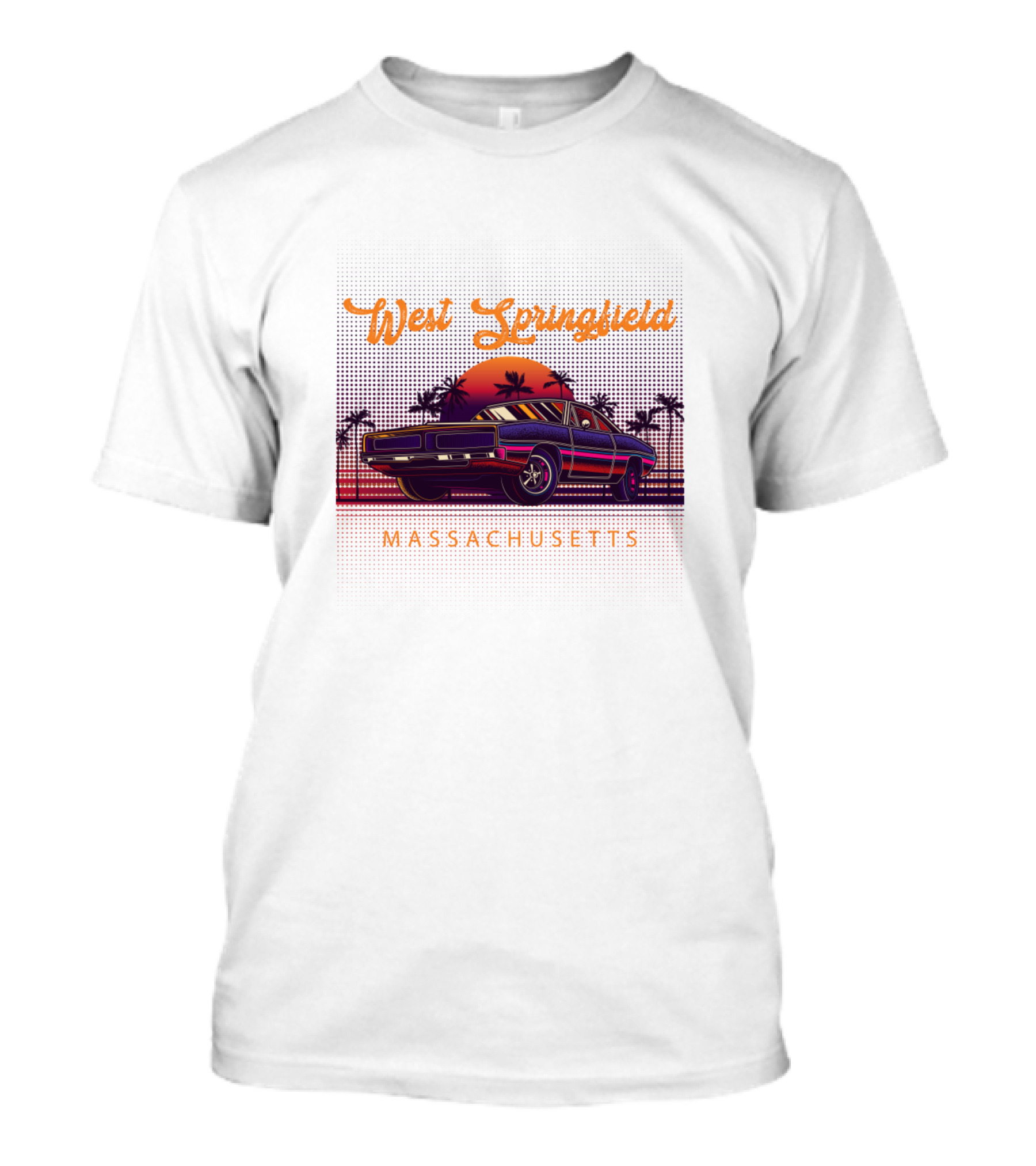 West Springfield Massachusetts Vintage 80s Sunset Car Scene T-Shirt