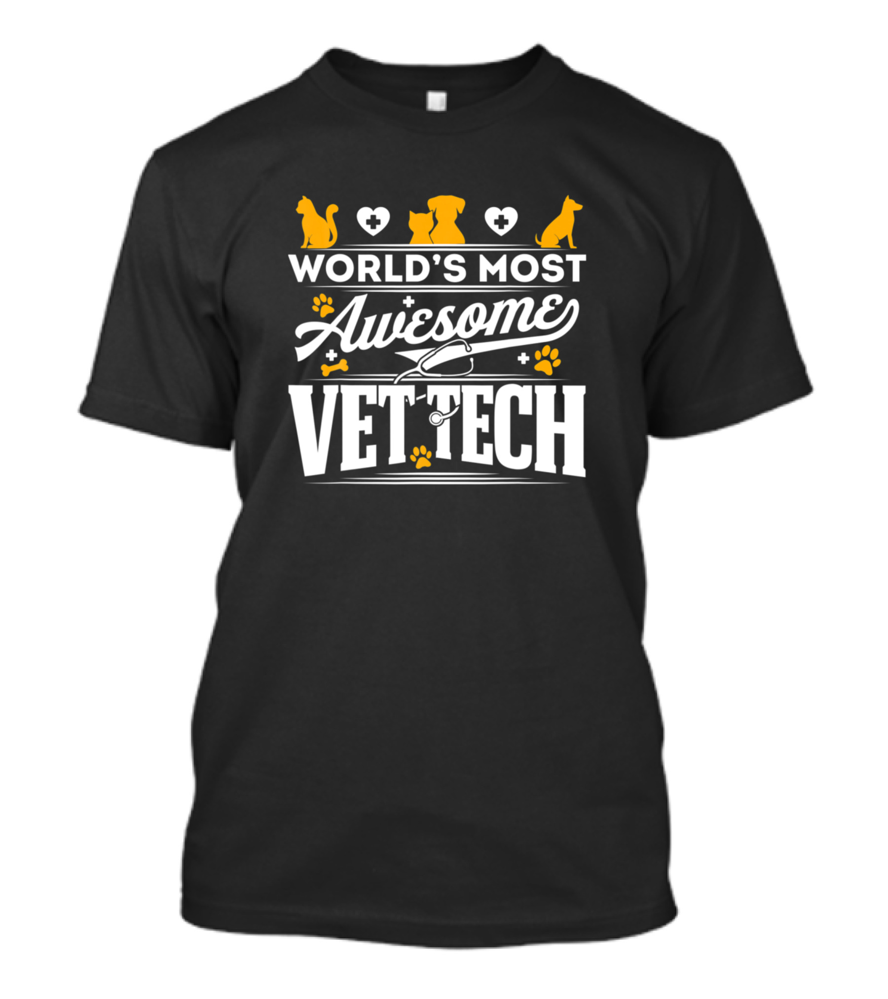 World's Most Awesome Vet Tech With Cute Pet Icons And Stethoscope T-Shirt