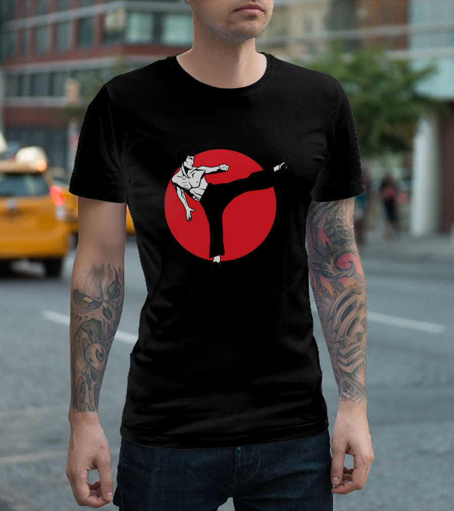 Bruce Lee Flying Kick Kung Fu Circle T-Shirt