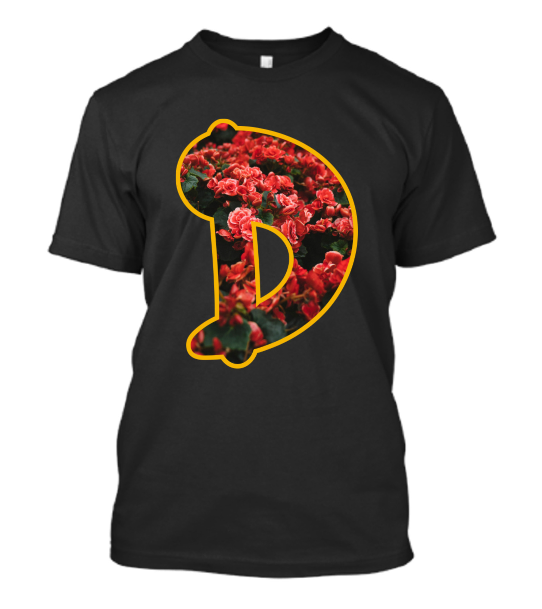D Letter Filled With Red Floral Pattern Greek T-Shirt