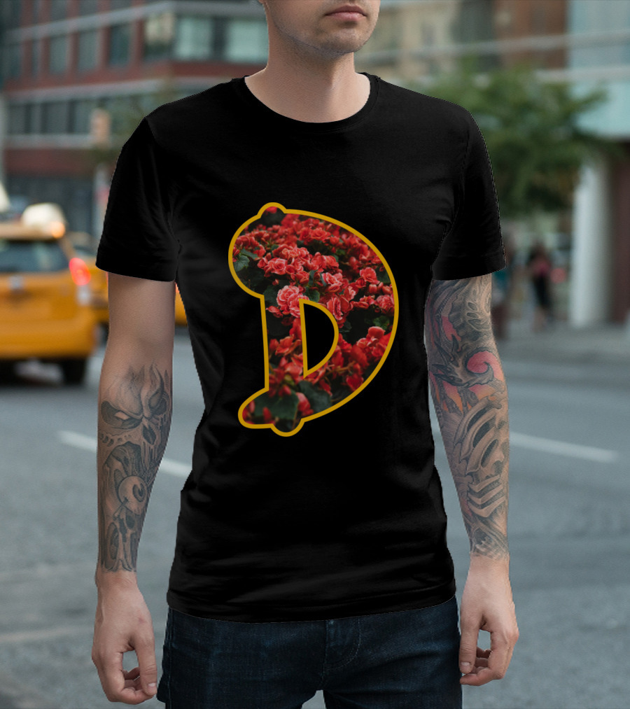 D Letter Filled With Red Floral Pattern Greek T-Shirt