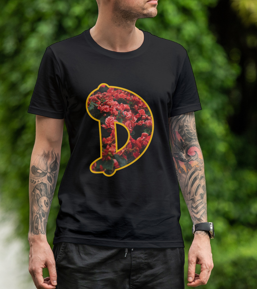 D Letter Filled With Red Floral Pattern Greek T-Shirt