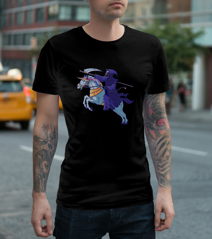Halloween Unicorn Costume Grim Reaper Riding Unicorn Iconic T-Shirt