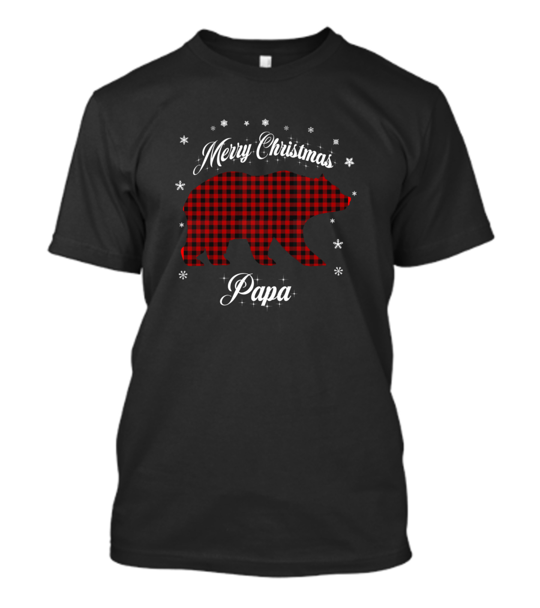 Merry Christmas Papa Bear Plaid Snowflakes T-Shirt