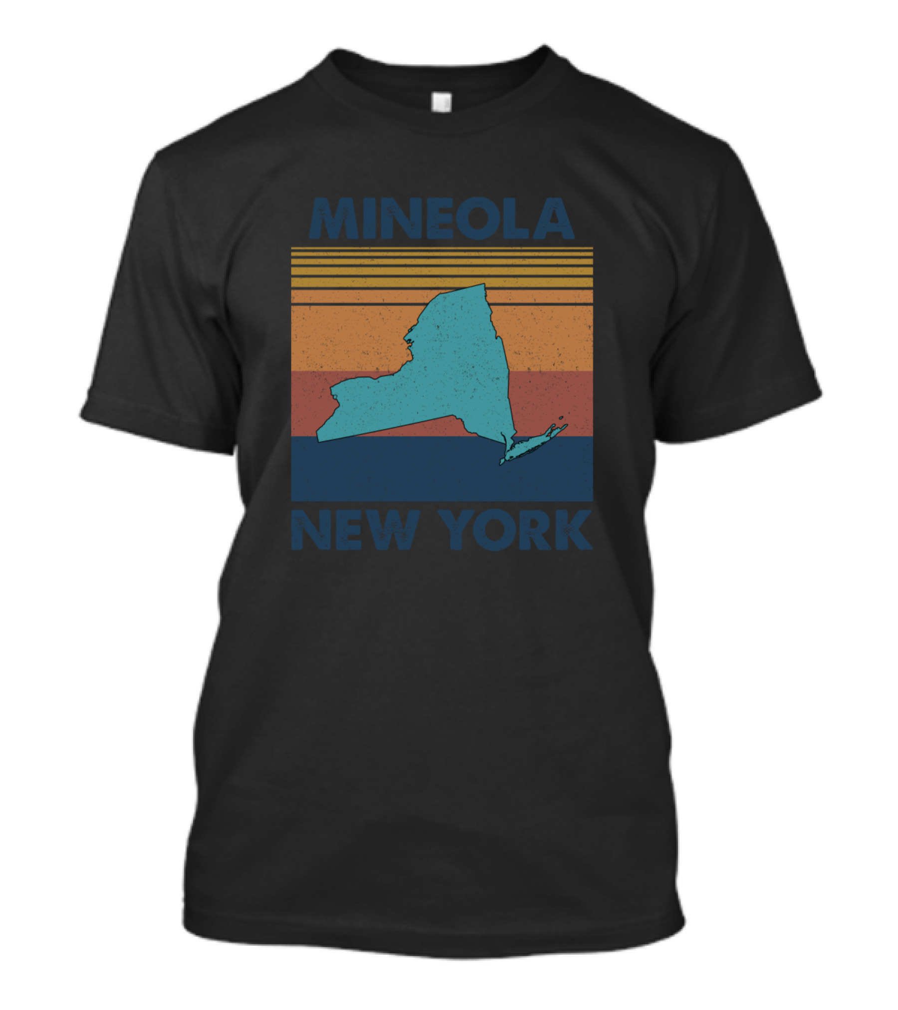 Mineola New York Vintage State Silhouette Retro Stripe T-Shirt