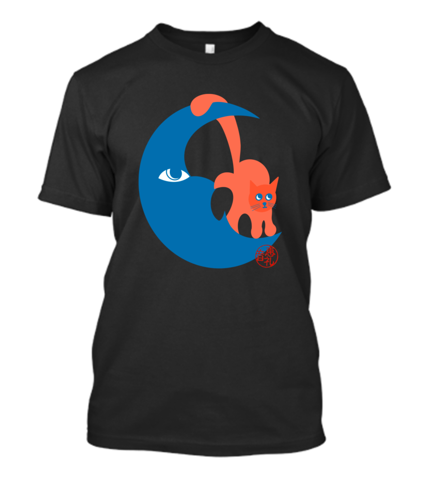 Moon Cat Blue Crescent Red Emblem T-Shirt