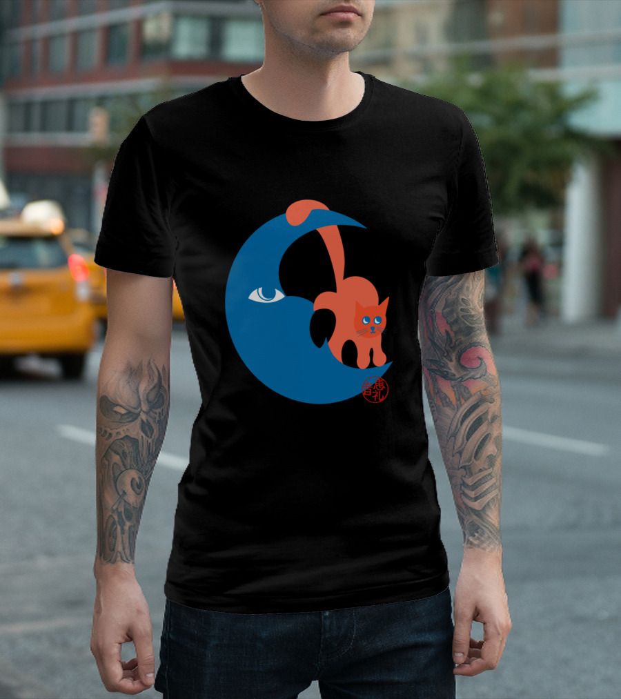 Moon Cat Blue Crescent Red Emblem T-Shirt
