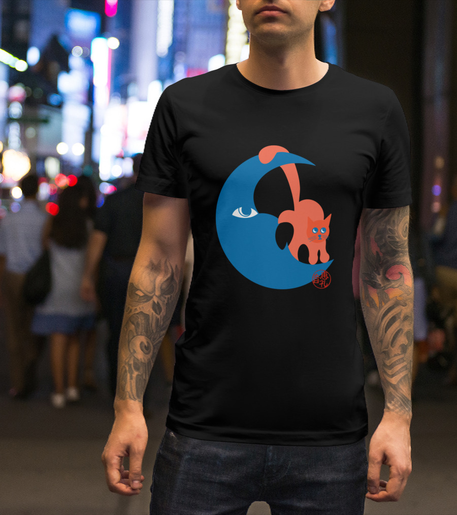 Moon Cat Blue Crescent Red Emblem T-Shirt