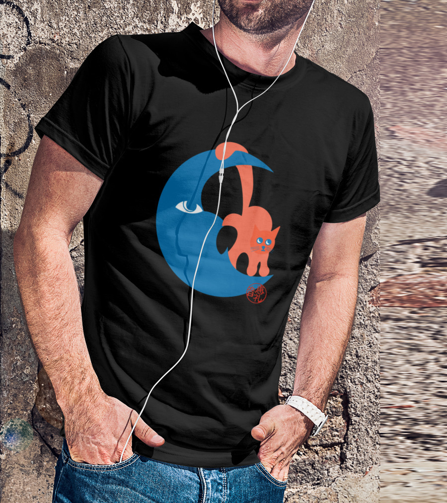 Moon Cat Blue Crescent Red Emblem T-Shirt