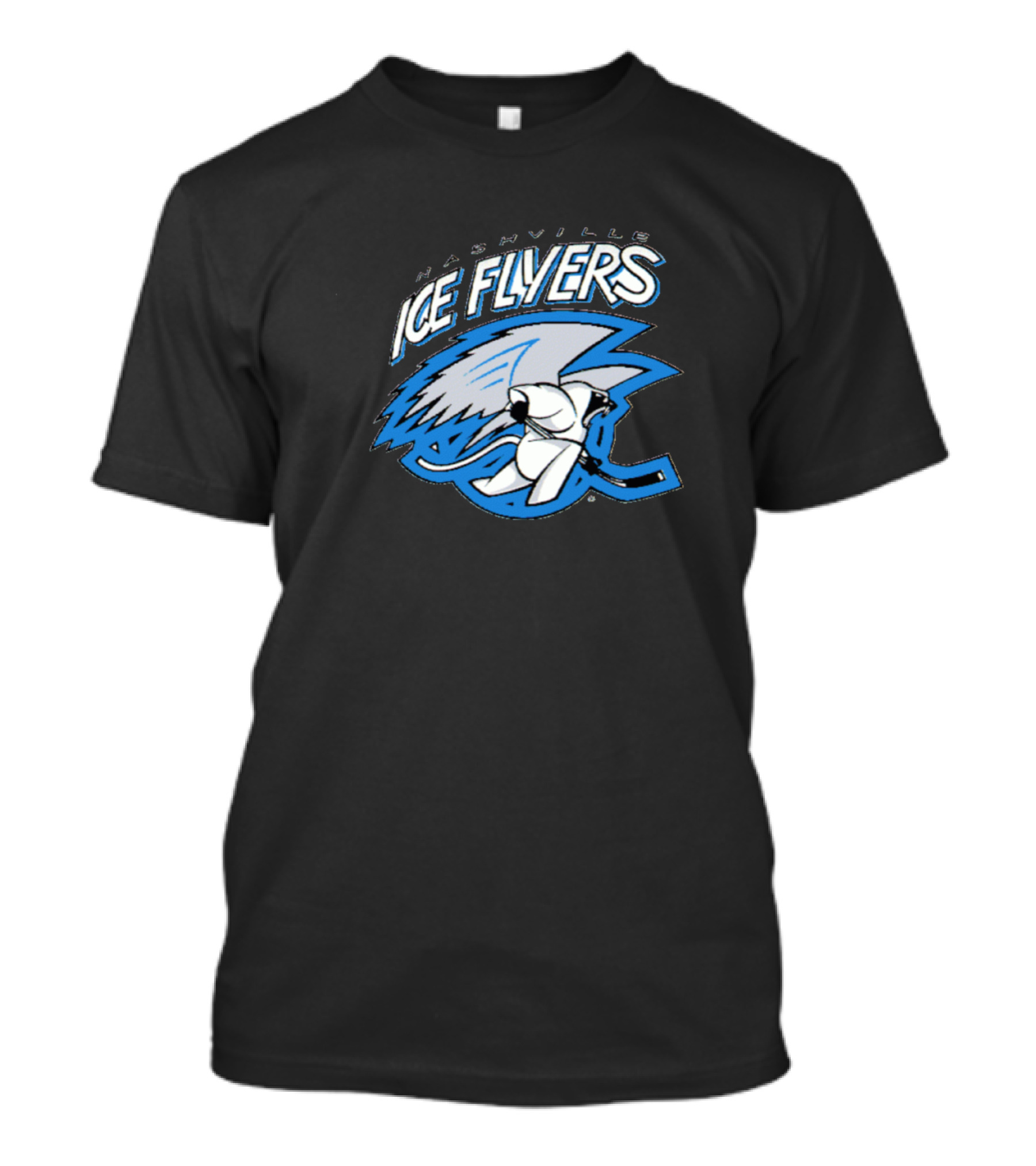 Nashville Ice Flyers Hockey Logo With Winged Puck And Skating Player T-Shirt