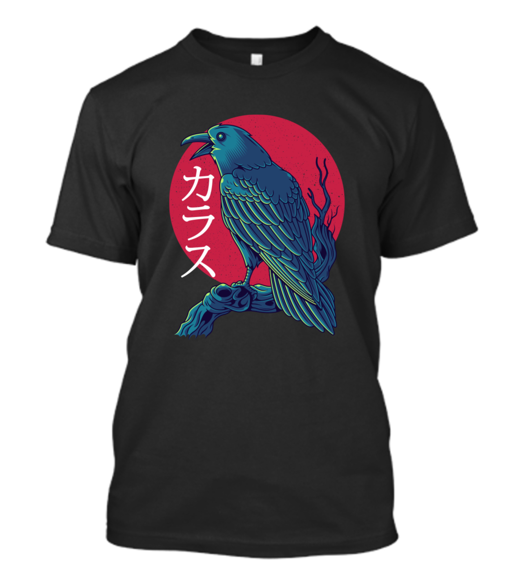 Red Moon Raven Crow Bird Japanese Gothic Nor T-Shirt