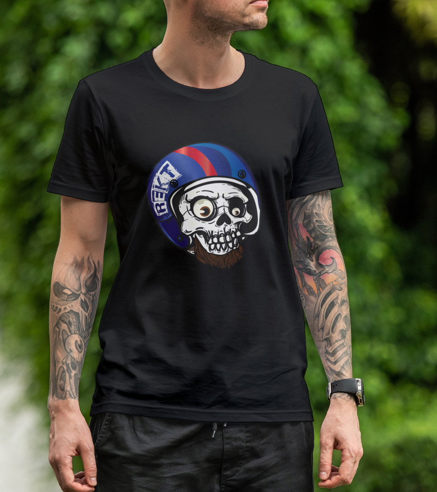 Rekt Skull Helmet Bunchu Podcast T-Shirt