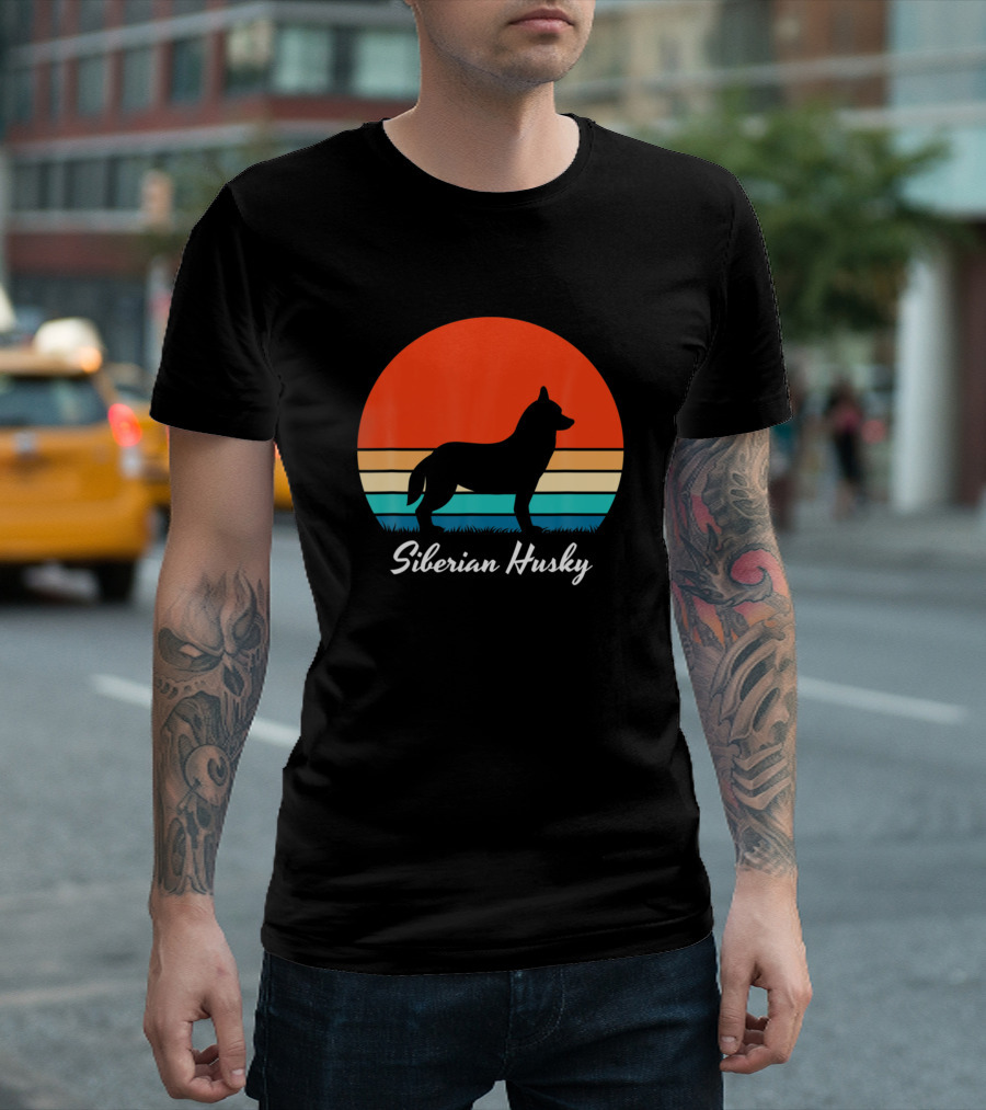 Siberian Husky Retro Vintage Sunset T-Shirt
