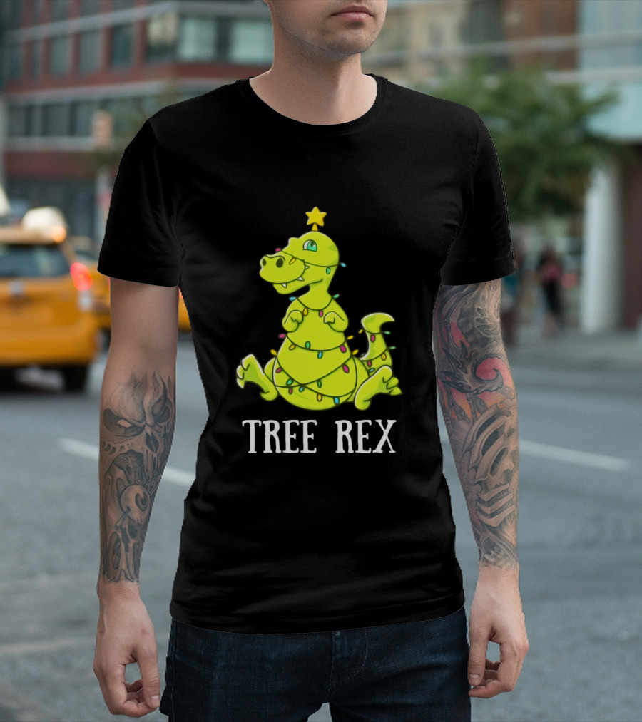 Tree Rex Funny Dinosaur Christmas Light Rex Tree T-Shirt