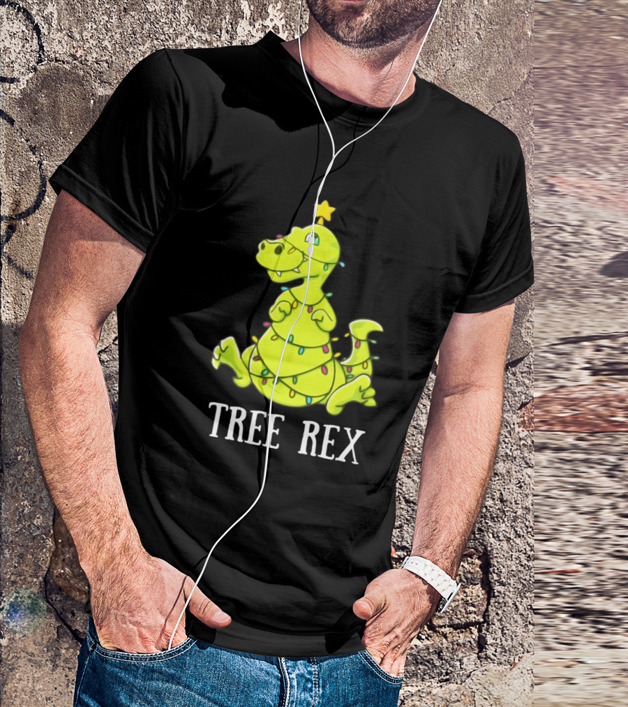 Tree Rex Funny Dinosaur Christmas Light Rex Tree T-Shirt