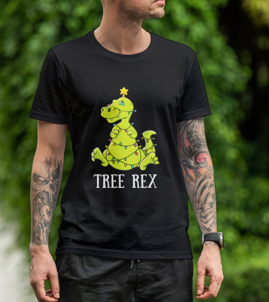 Tree Rex Funny Dinosaur Christmas Light Rex Tree T-Shirt