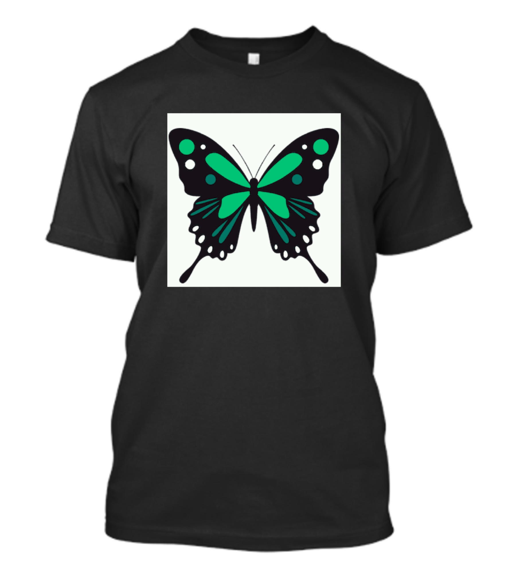 Aqua Black And White Butterfly T-Shirt