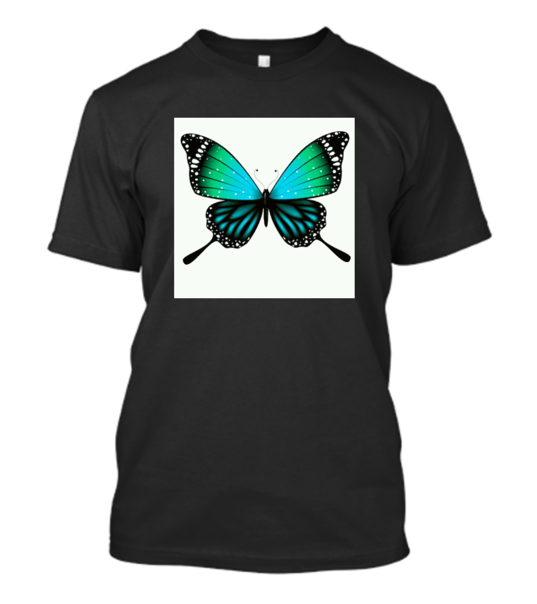 Aqua Teal White And Black Butterfly With Gradient Wings T-Shirt