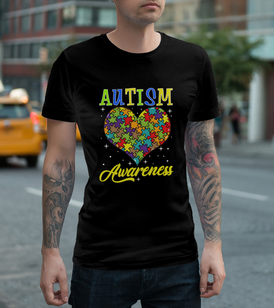 Autism Awareness Heart Colorful Puzzle Pieces T-Shirt