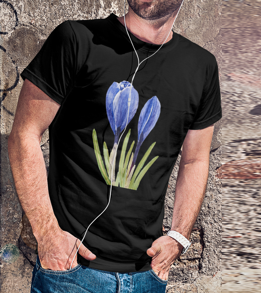 Blue Crocus Buds Watercolor T-Shirt