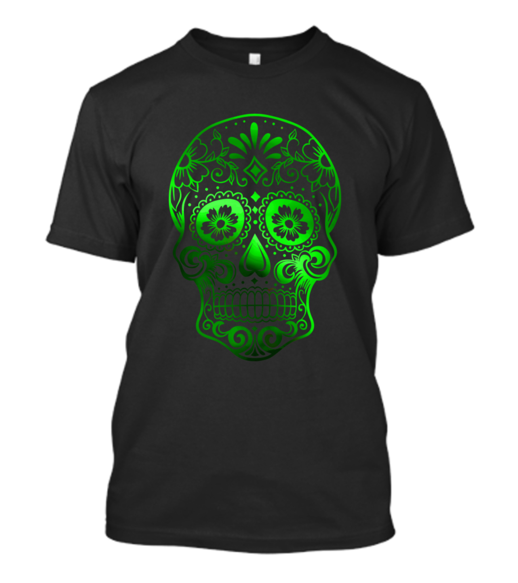 Dia De Muertos Green Sugar Skull Floral T-Shirt