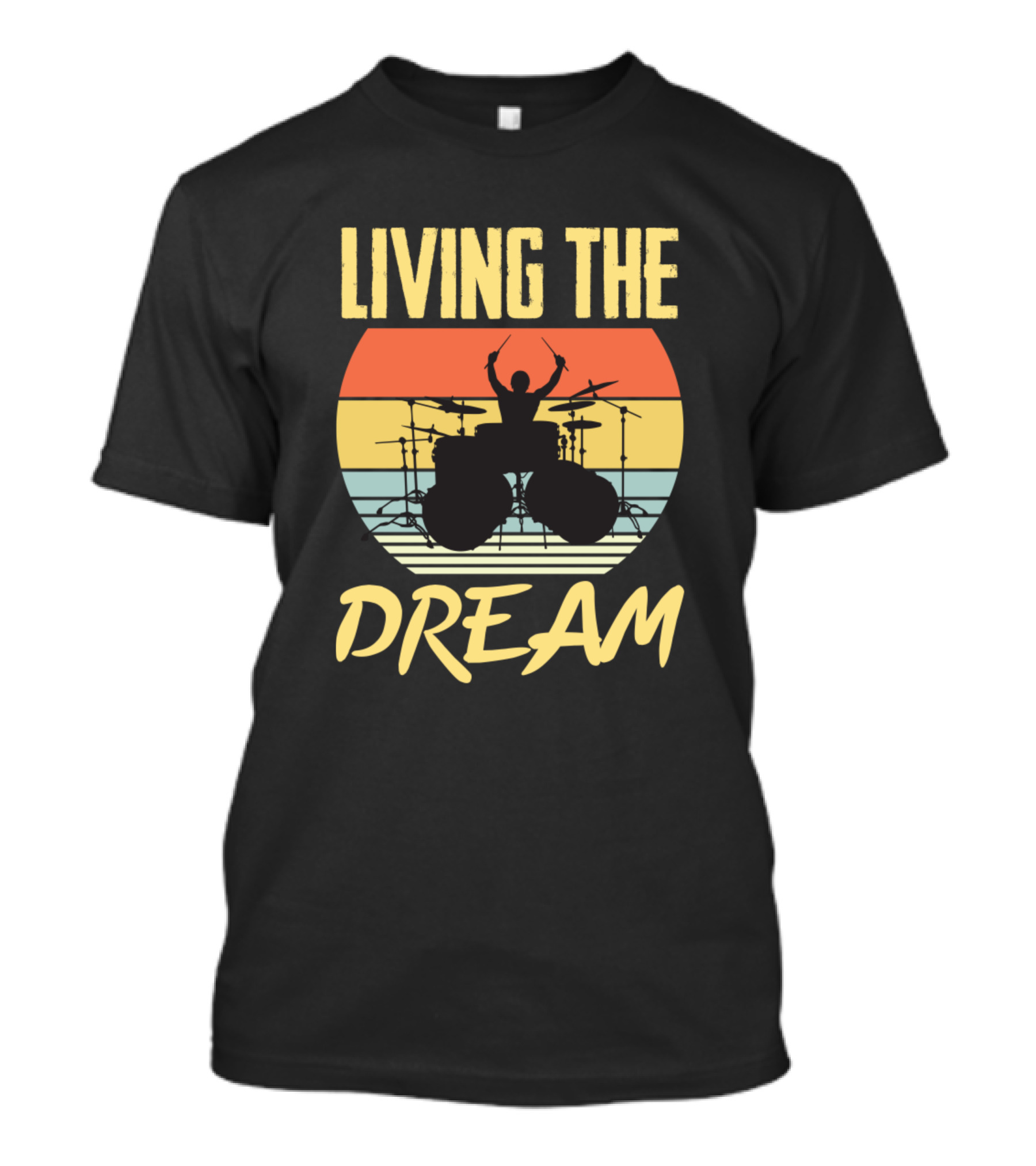 Living The Dream Drums Drummer Musician Vintage Sunset T-Shirt