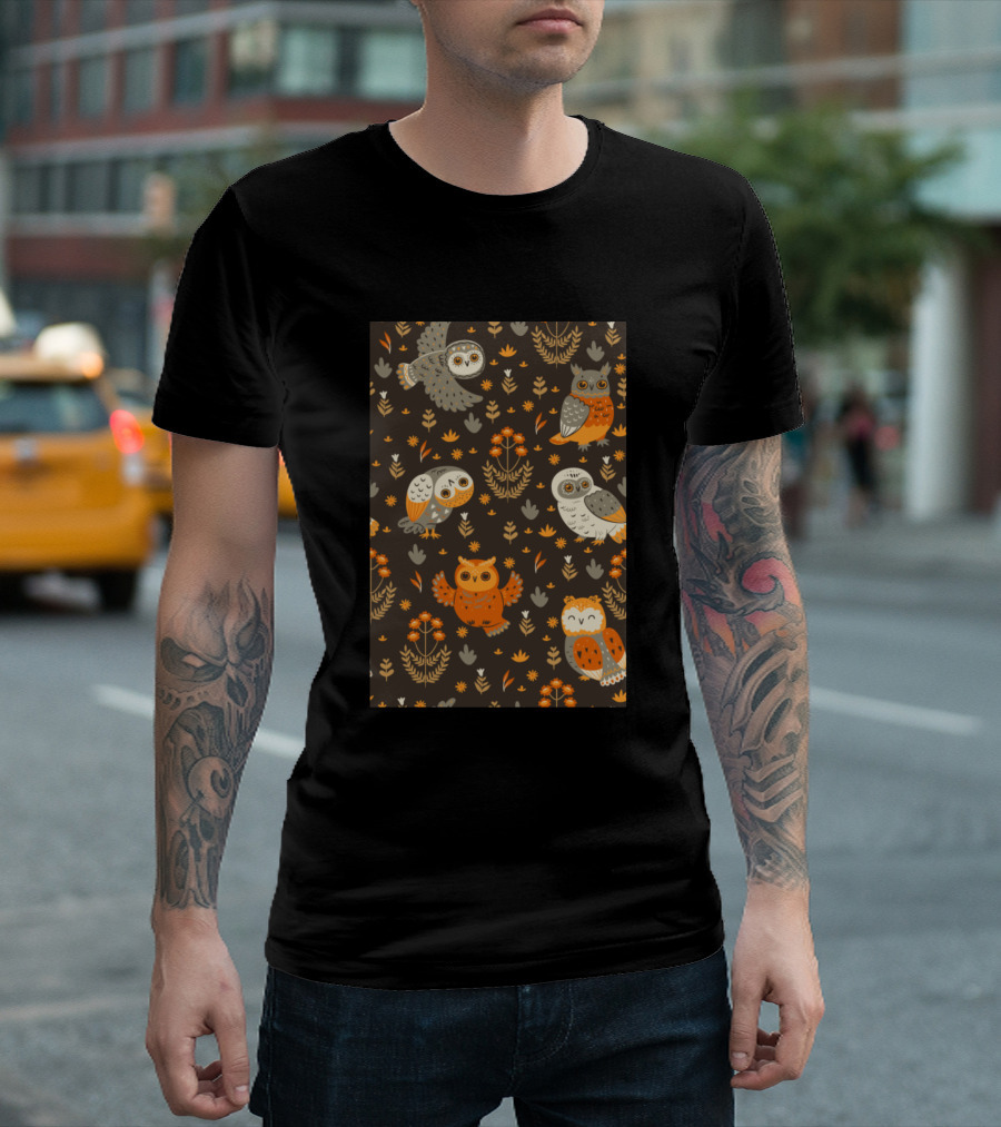 Floral Owl Autumn Foliage Vintage T-Shirt