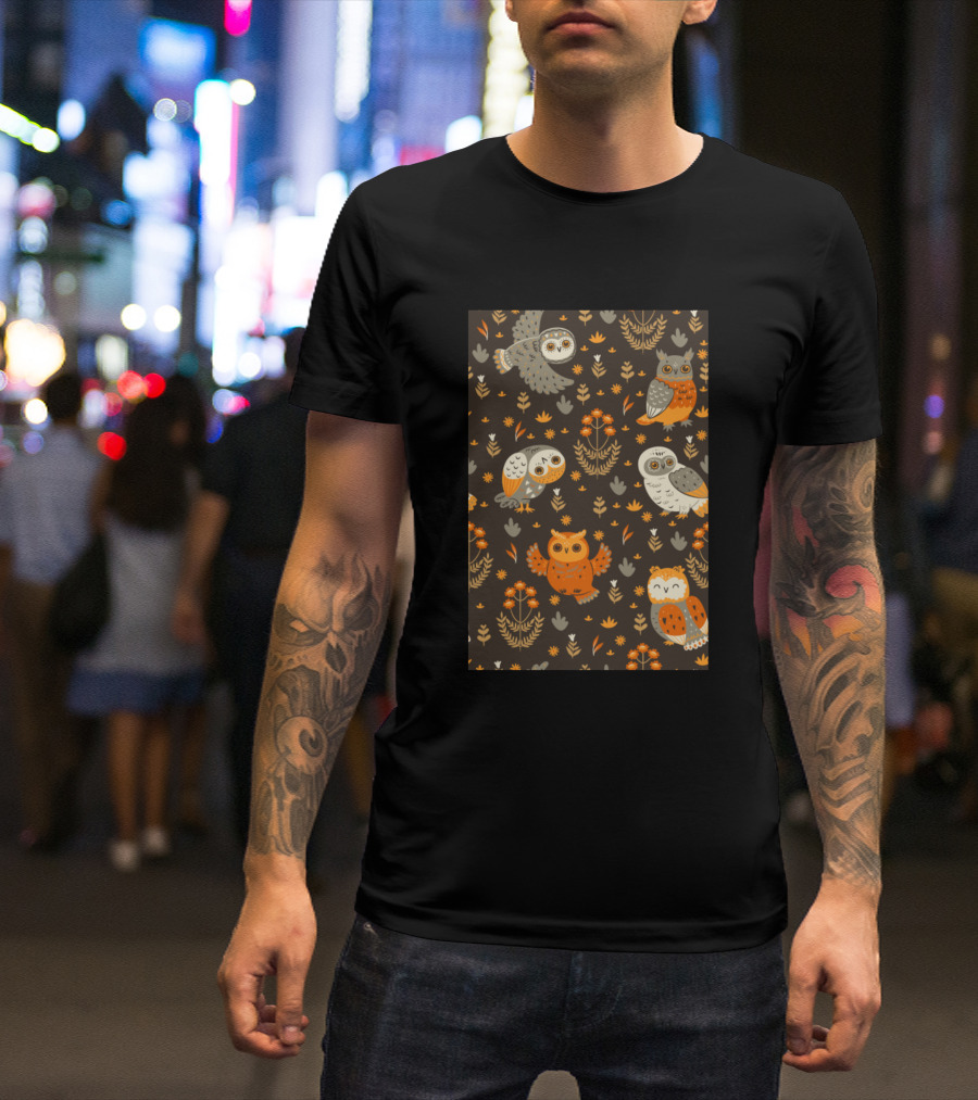 Floral Owl Autumn Foliage Vintage T-Shirt