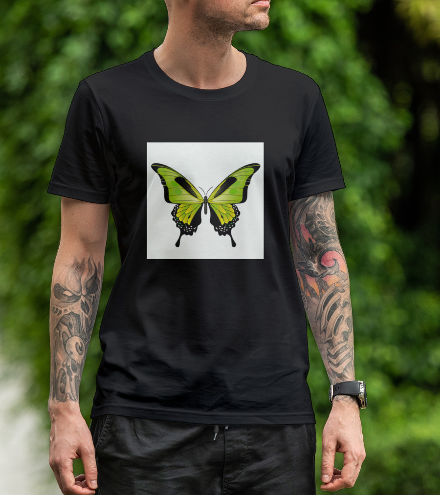Green Lime Black Aqua White Butterfly Wings T-Shirt